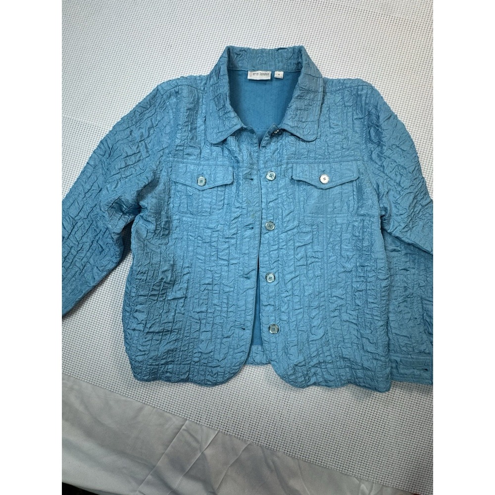 Erin London Womens Medium Blue Textured Jacket Button Front Blazer RN 73902